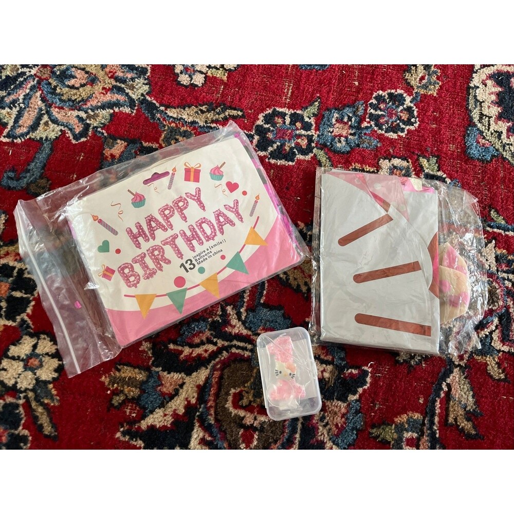 Hello Kitty Decorations Balloons 8 Mylar & 13 “Happy Birthday” Banner Candle#1